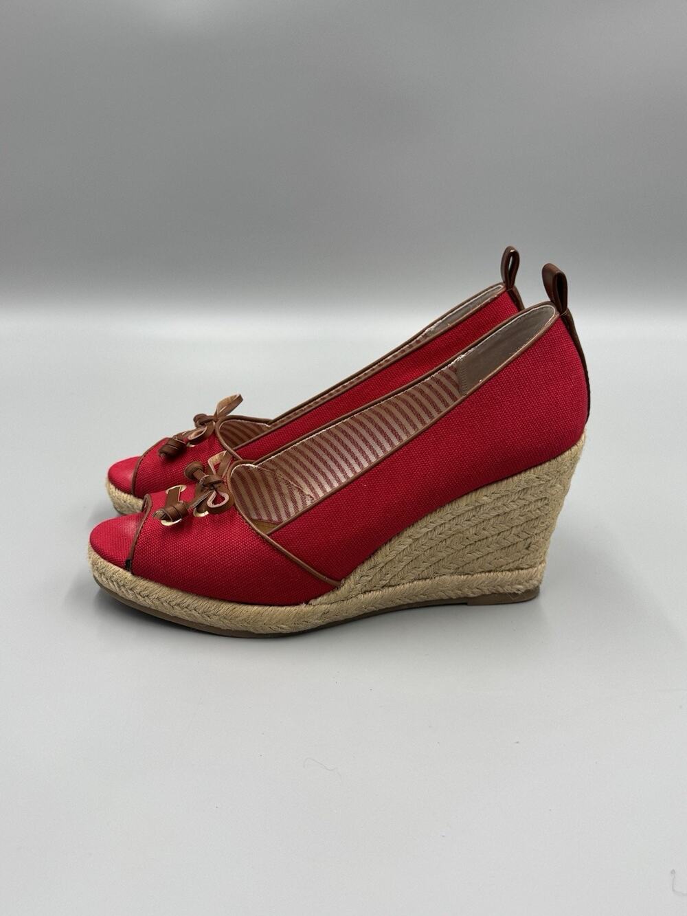 GH Bass Annie Red Slip On Heels Size 8M Peep Wedge Espadrille Shoes